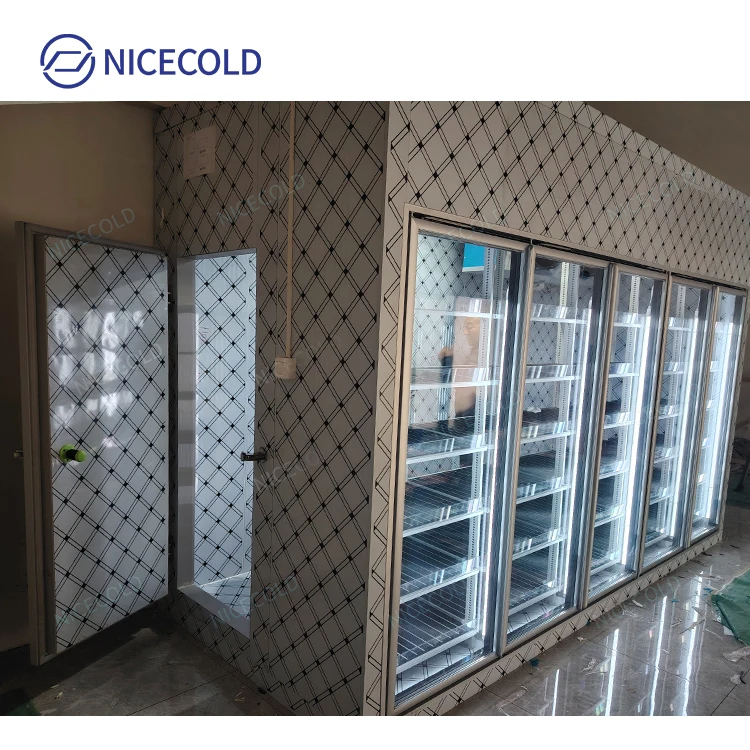 Supermarket Display Walk In Cooler Freezer Cold Room with Defogging Glass Door
