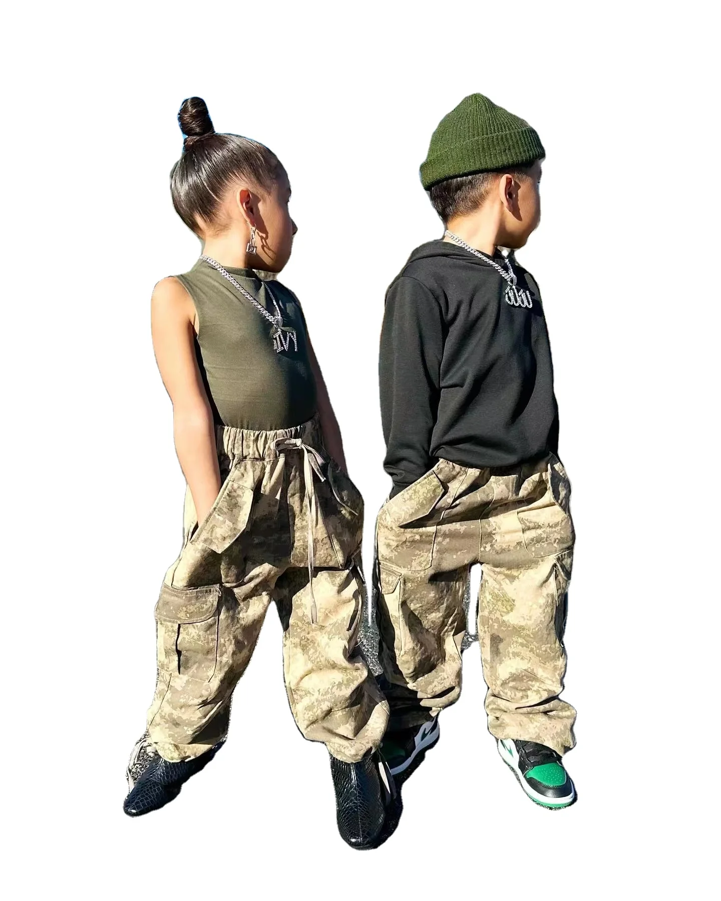 Zhuoyang Garment 2 to 14 years camouflage kids baggy jeans drawstring loose children denim pants boy girl High Quality wholesale