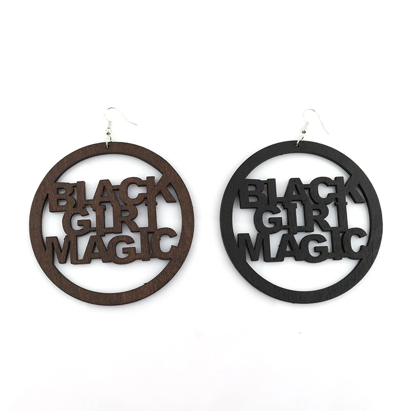 3 Inch African Round Black Girl Magic Wooden Earrings