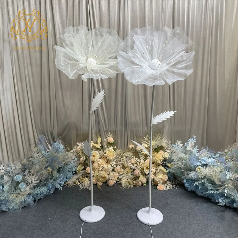 Glowing Yarn Flower T Stage Pathway Light Petal Stand Background Screen Welcome Area Decorative Flowers Light for Wedding Party