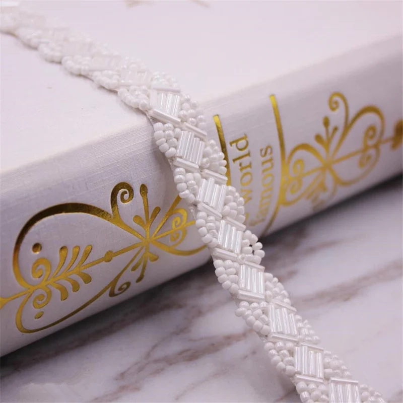 1.5cm beaded edge pearl handmade lace trim for DIY clothes shoes bag