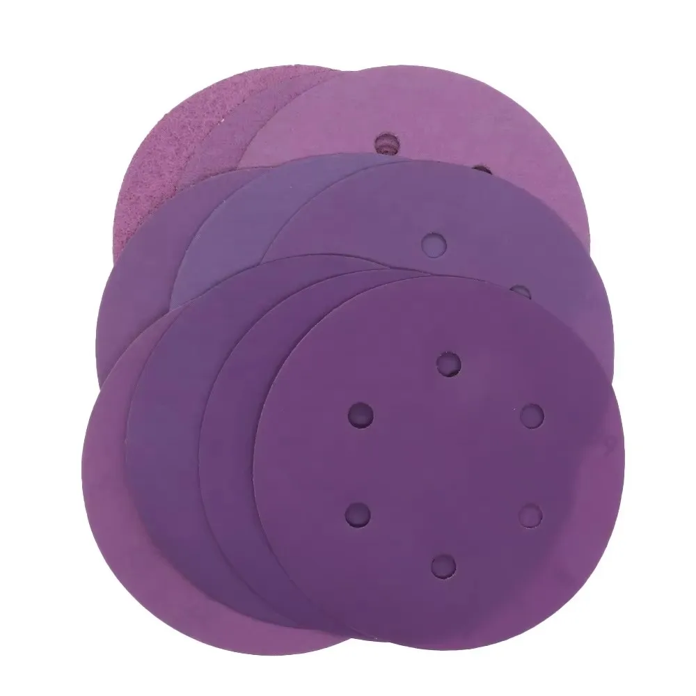 6Inch 150mm 6-Hole Purple Hook and Loop Sanding Disc Sanding Paper Round Orbital Sandpaper for Random Orbital Sander