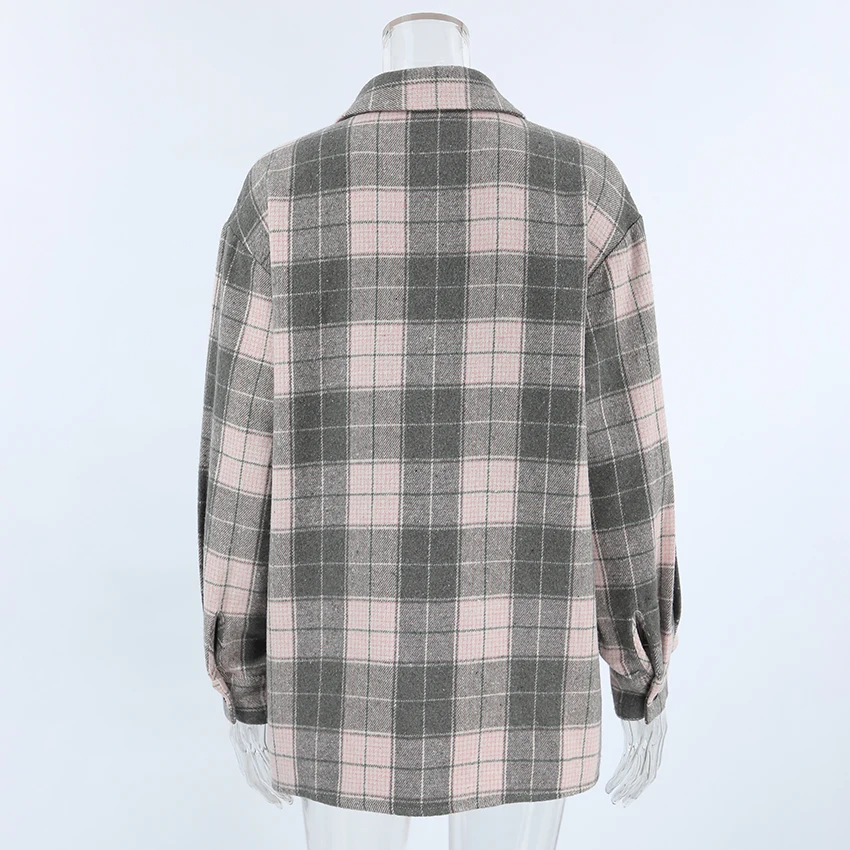 OOTN Drop Shoulder Women Lapel Shirts Casual Street Style Top Spring 2024 Female Long Sleeve Button Plaid Blouses