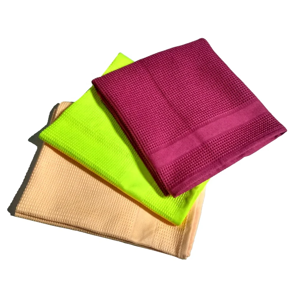 Недорогое вафельное чайное полотенце из микрофибры, ткань для полировки стекла и графина, кухонные полотенца для посуды