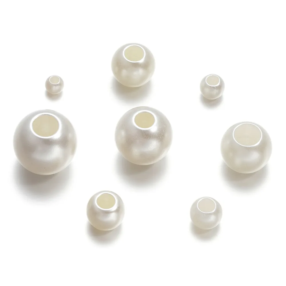 JC Good quality abs imitation pearls 6-20mm white round big hole beads abs pearl beads for DIY jewelry