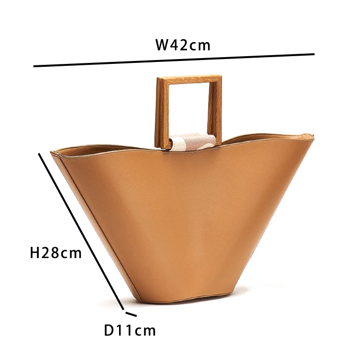 Paparazzi PA0341 Factory Price Large Capacity Wooden Handle Leather Bucket Tote Bag Women Ladies With Small Pouch