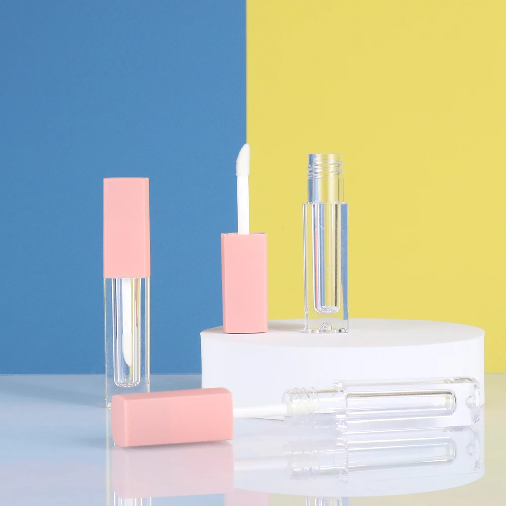 5ml 10ml Lipgloss Container Empty Square Pink Lip Bottle Rose Gold Lip Gloss Brush Tube