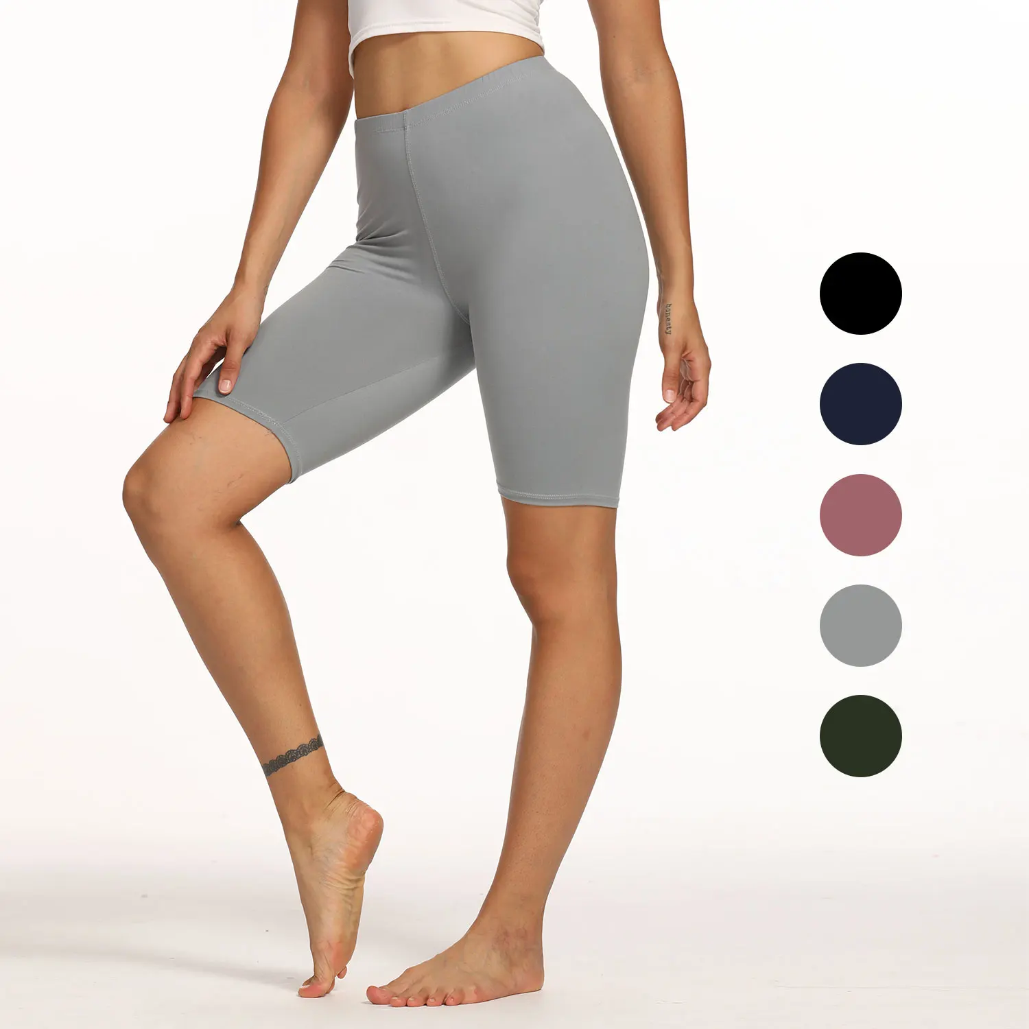 Women Low Waisted Leggings Solid Color Workout Biker Shorts 1/2  Gym Shorts for Women custom womens gym shorts