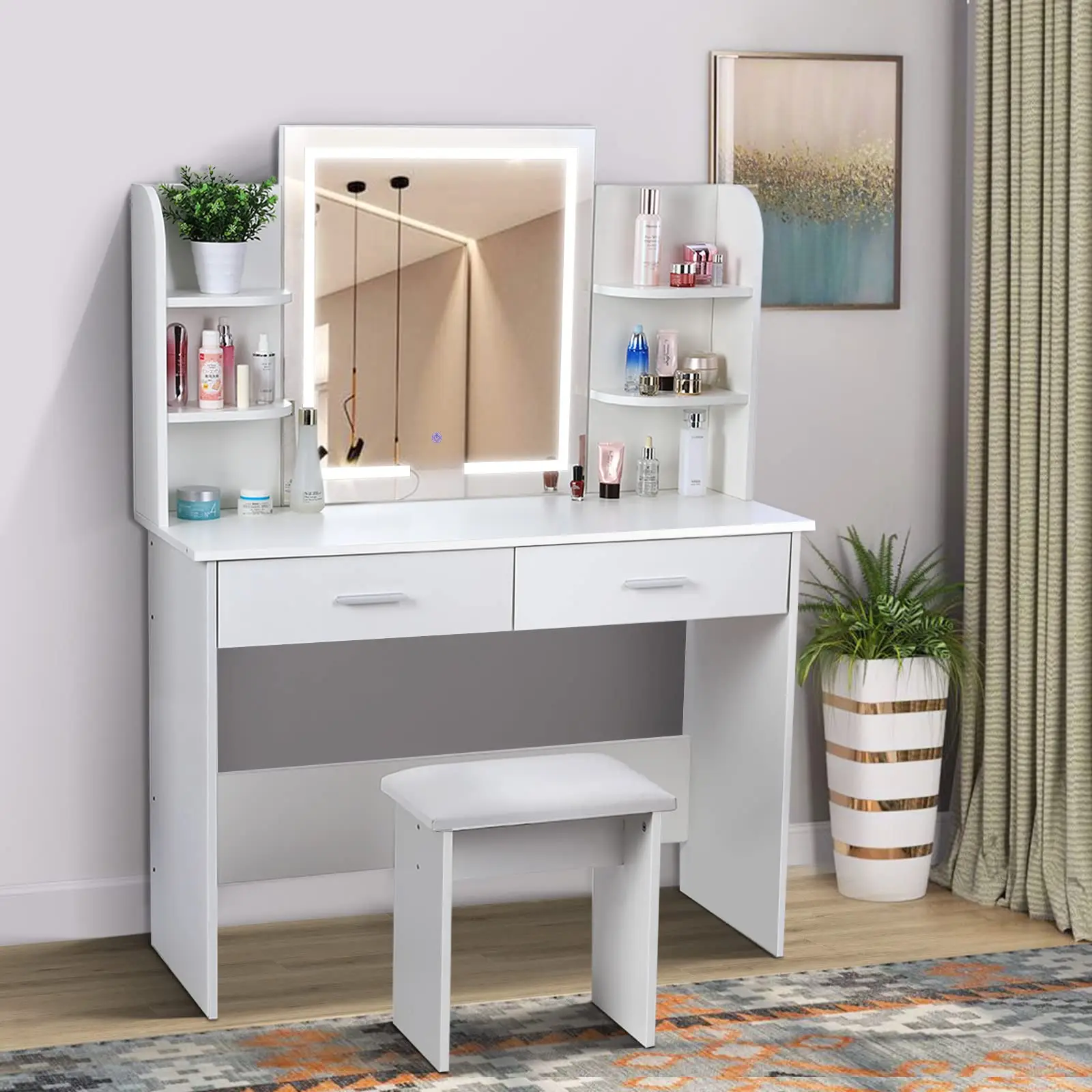 Factory Wholesale Customized Cheap Lights Makeup  Vanity Table Lighted Mirror Dressing Table Led Mirror makeup desk With Drawers