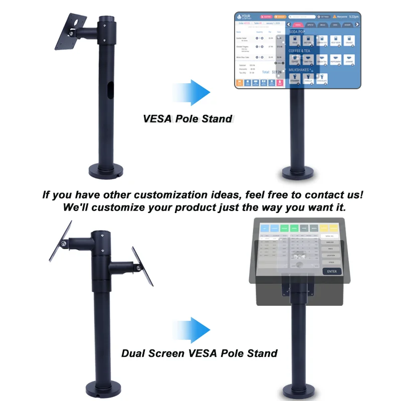 Desktop VESA standard 75x75mm mounts for retail A Pole dual single monitor stand with height adjustment