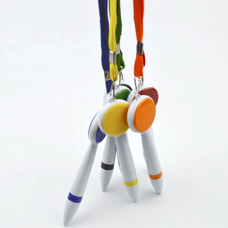 Click Pens Plastic Ball Sticky Notes Pen Strap Lanyard with Custom Logo