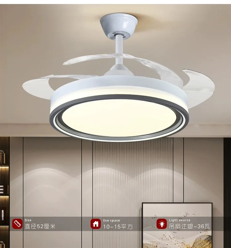 42 Inch Retractable Ceiling Lights Modern Ceiling Fan Chandelier With Light Remote Control for Bedroom Living Room Ceiling Lamp