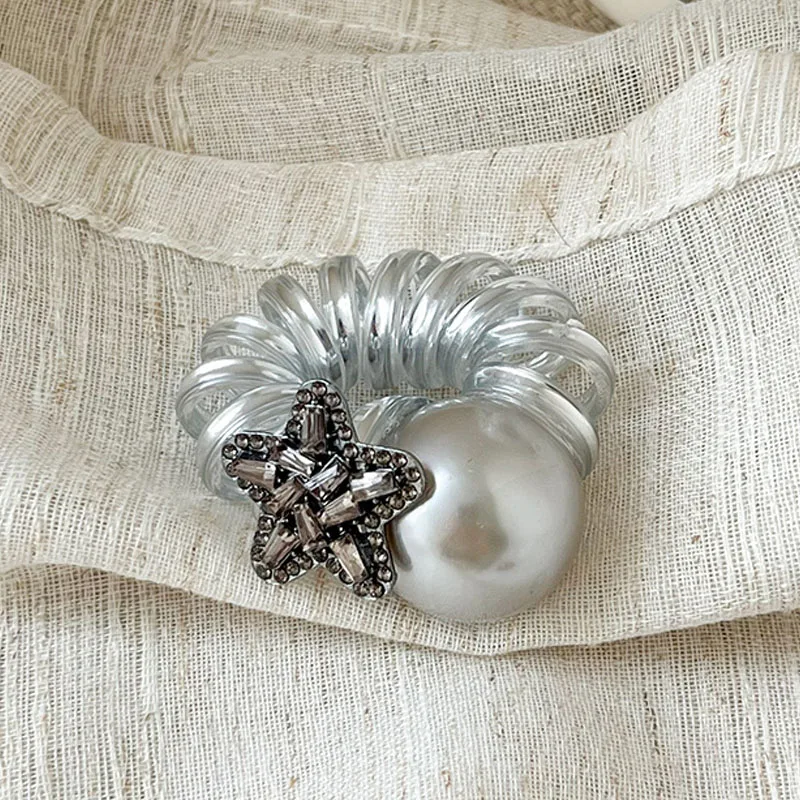 Genya New Design Pearl Beads Plastic Telephone Wire Hair Ties High Elastic Rubber Hair Band for Women Girls elastic hair bands