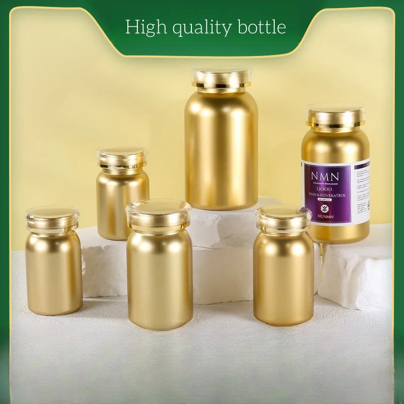 Customized PET Gold Plastic Empty Tablet Capsules Bottles Medicine Pill Container for Vitamins Supplement Powder Packaging