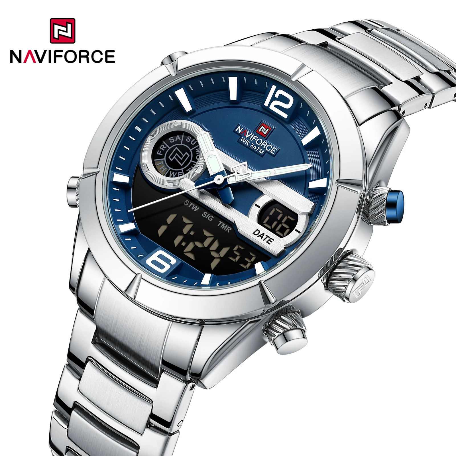 NAVIFORCE Digital Men Military Watches Luxury Sports Wrist Watch For Men Quartz Steel Waterproof Dual Display Military Relogio