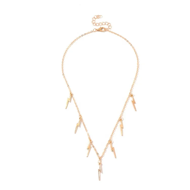 Simple Women Gold Blade Necklace Choker Jewelry Fashion Lightning Bolt Necklace