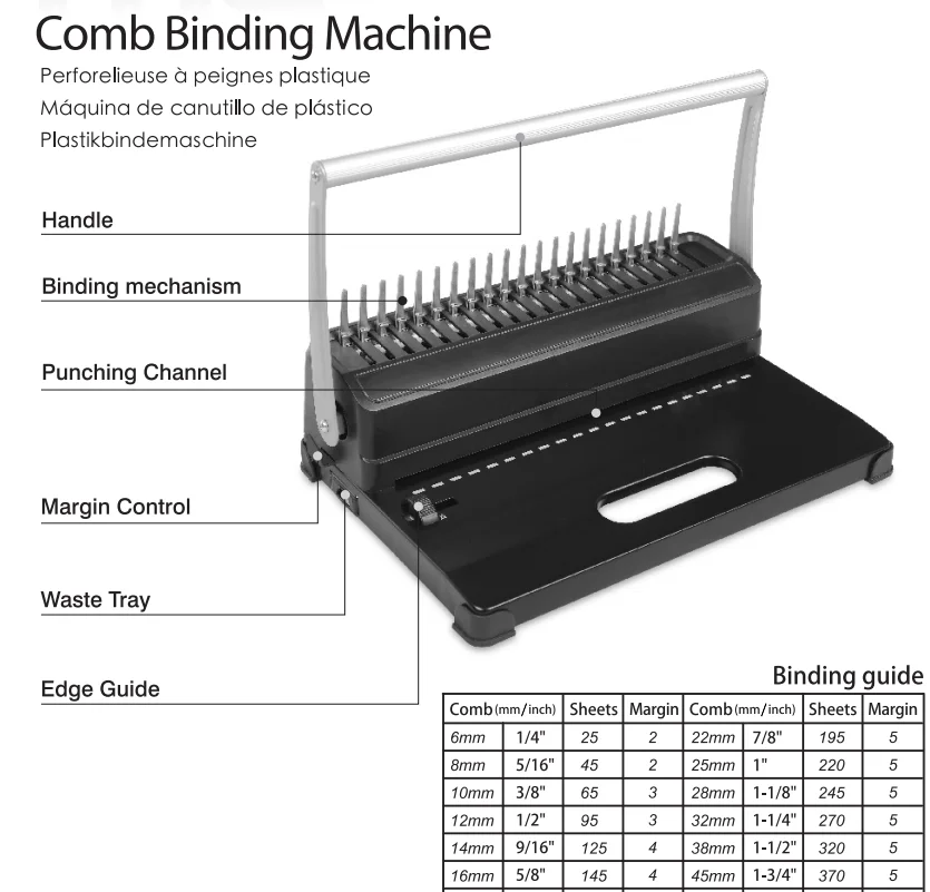 Shop Office 21 Holes A4 450 Paper Sheets Manual Comb Binding Machine