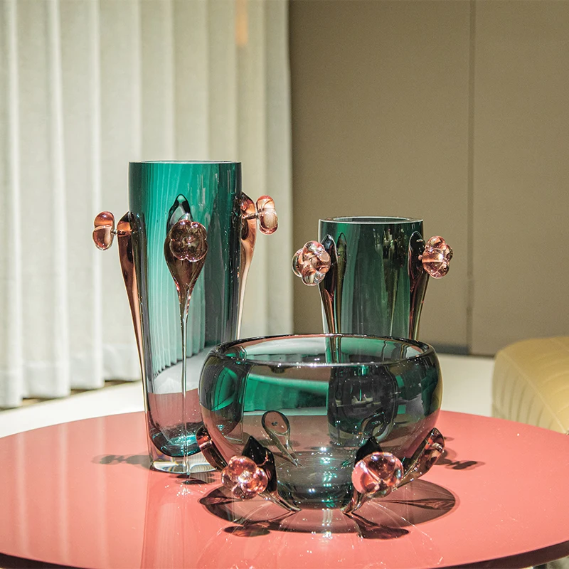 Home decor  modern turquoise thicken handmade tall cylinder flower glass and crystal vases