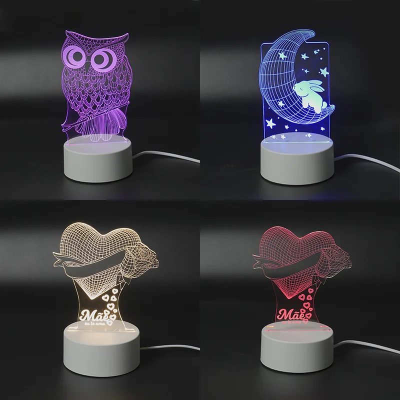 Personalized Cute Mushroom Moon Acrylic USB Plug In Night Light Base 3D Illusion LED Night Lights For Kids