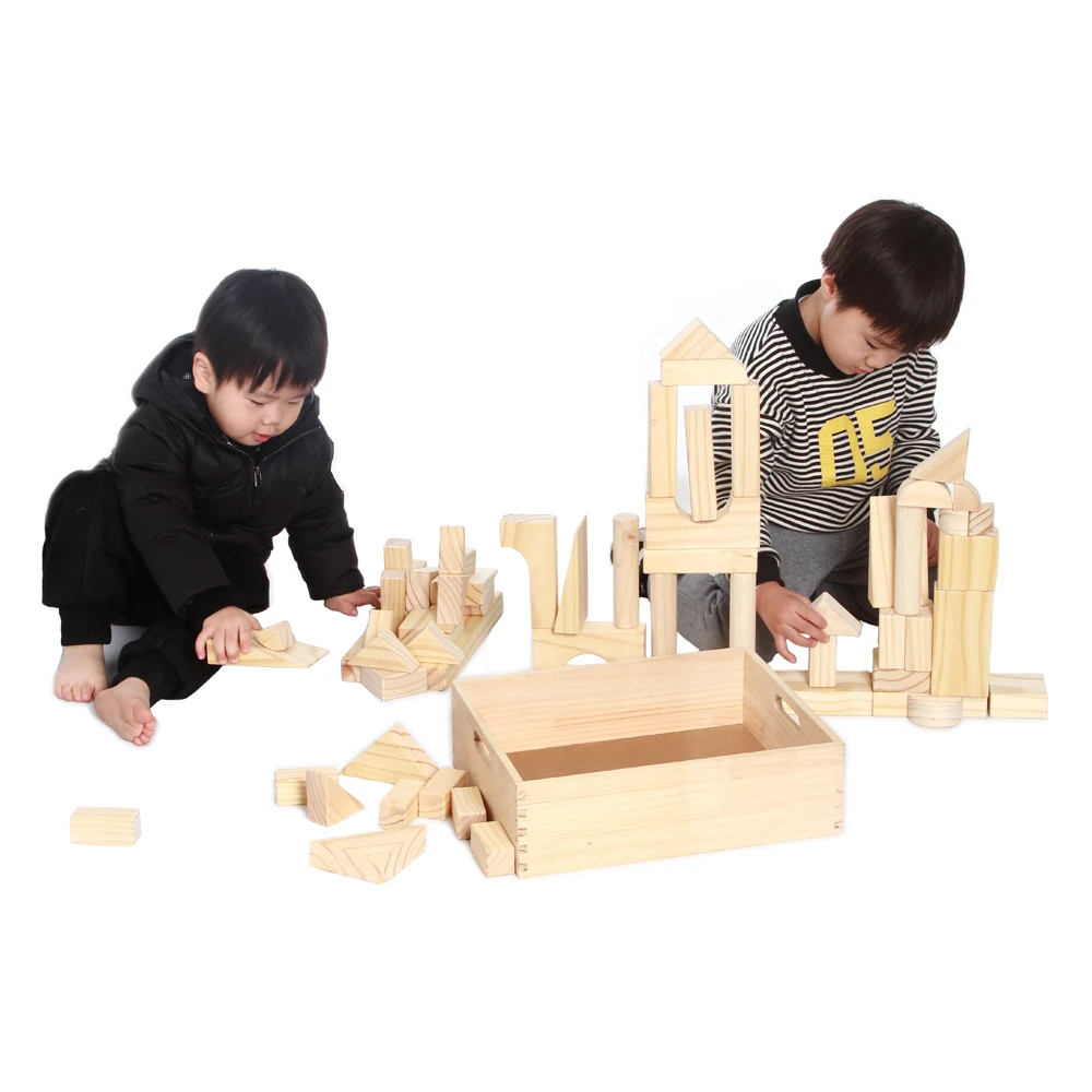 64piece educational children wooden building block wood toys set for kids