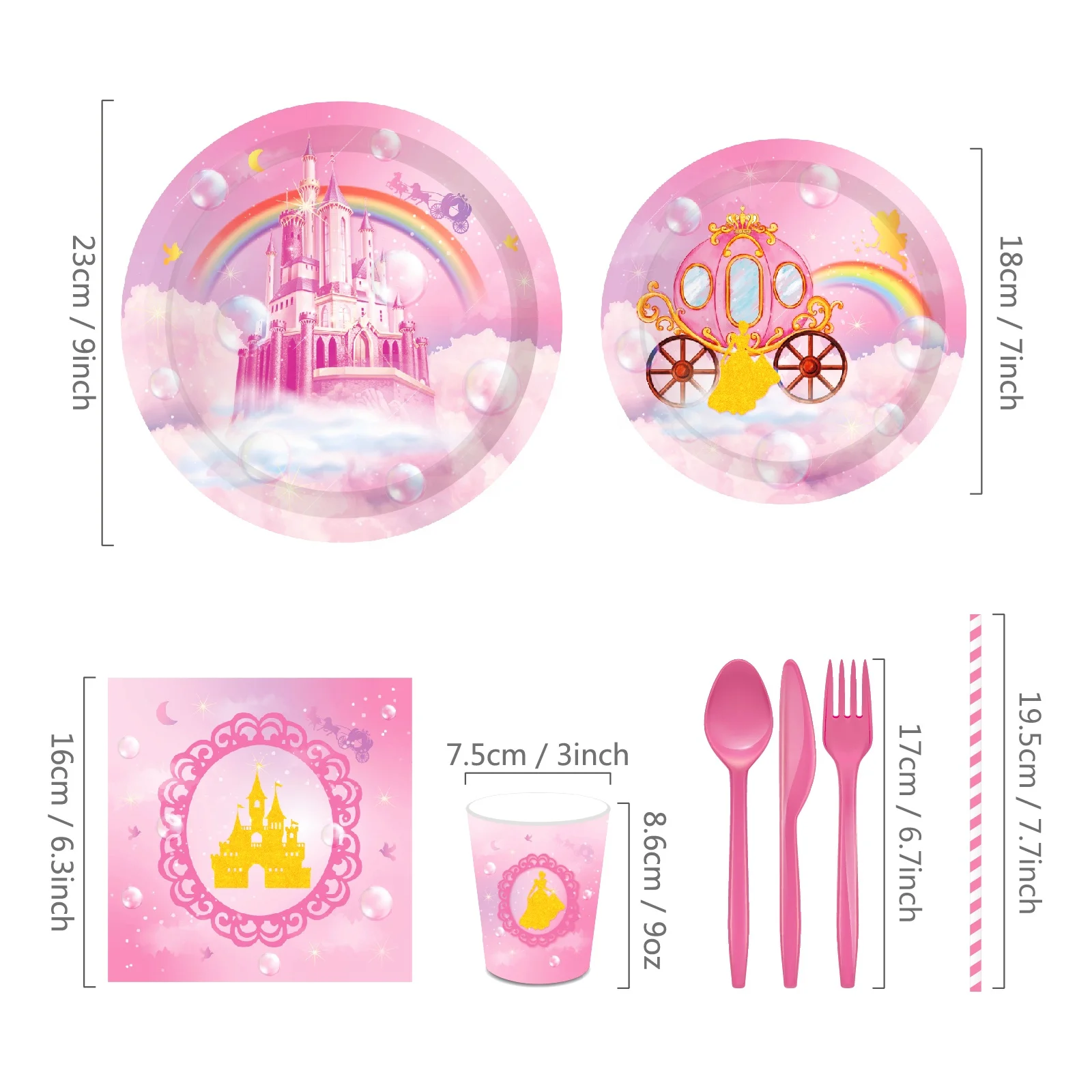 Huancai Принцесса замок принадлежности для вечеринки бумажные тарелки чашки салфетки набор одноразовой посуды для детей украшения для дня рождения