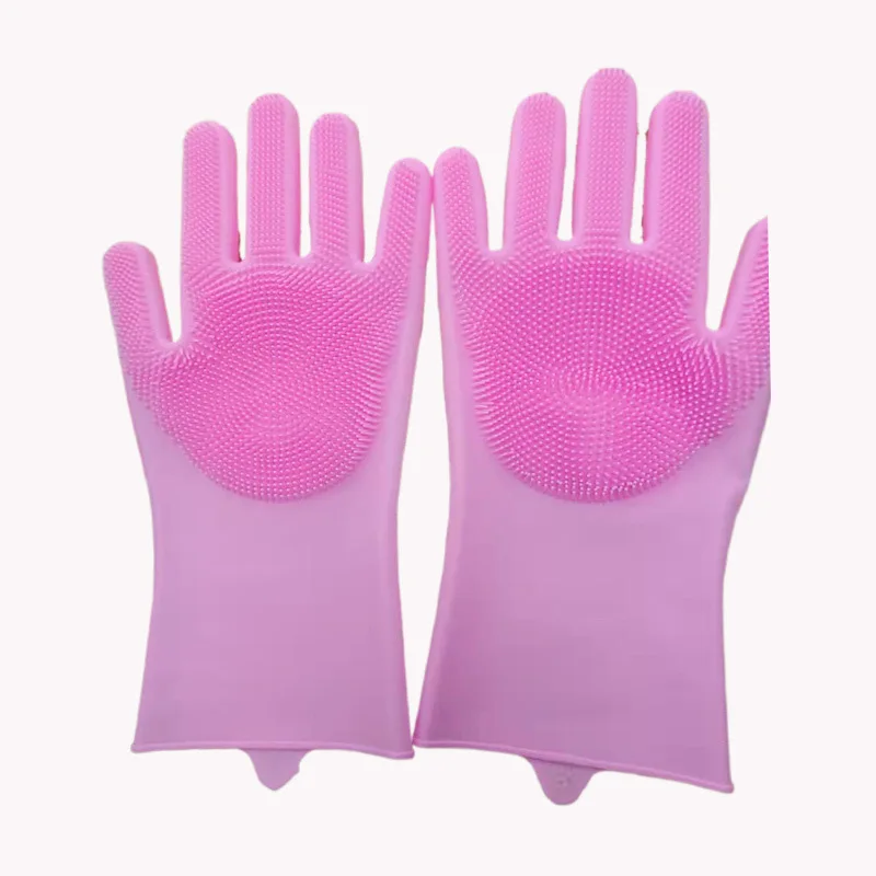 Factory Custom Logo Household Use Silicone Dish Washing Gloves With Scrubber For Sale