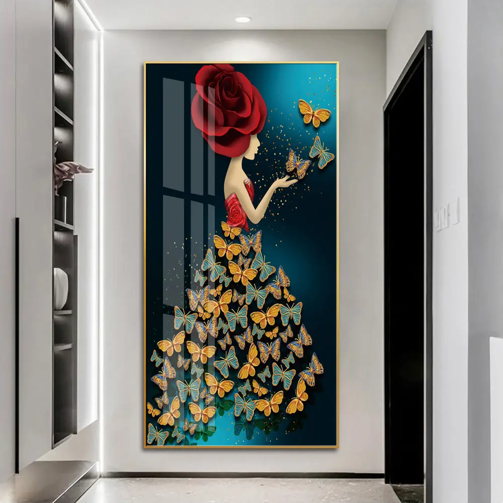 Modern 3D wall art print crystal porcelain glass painting with gold aluminum frame wall decoration wall art