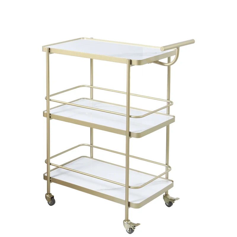 Yuhai Serving Cart Food Modern Luxury Trolleys Wine Tray Dining Tea Gold Metal Hotel Hot Table Metal 3 Tier Hand Trolley