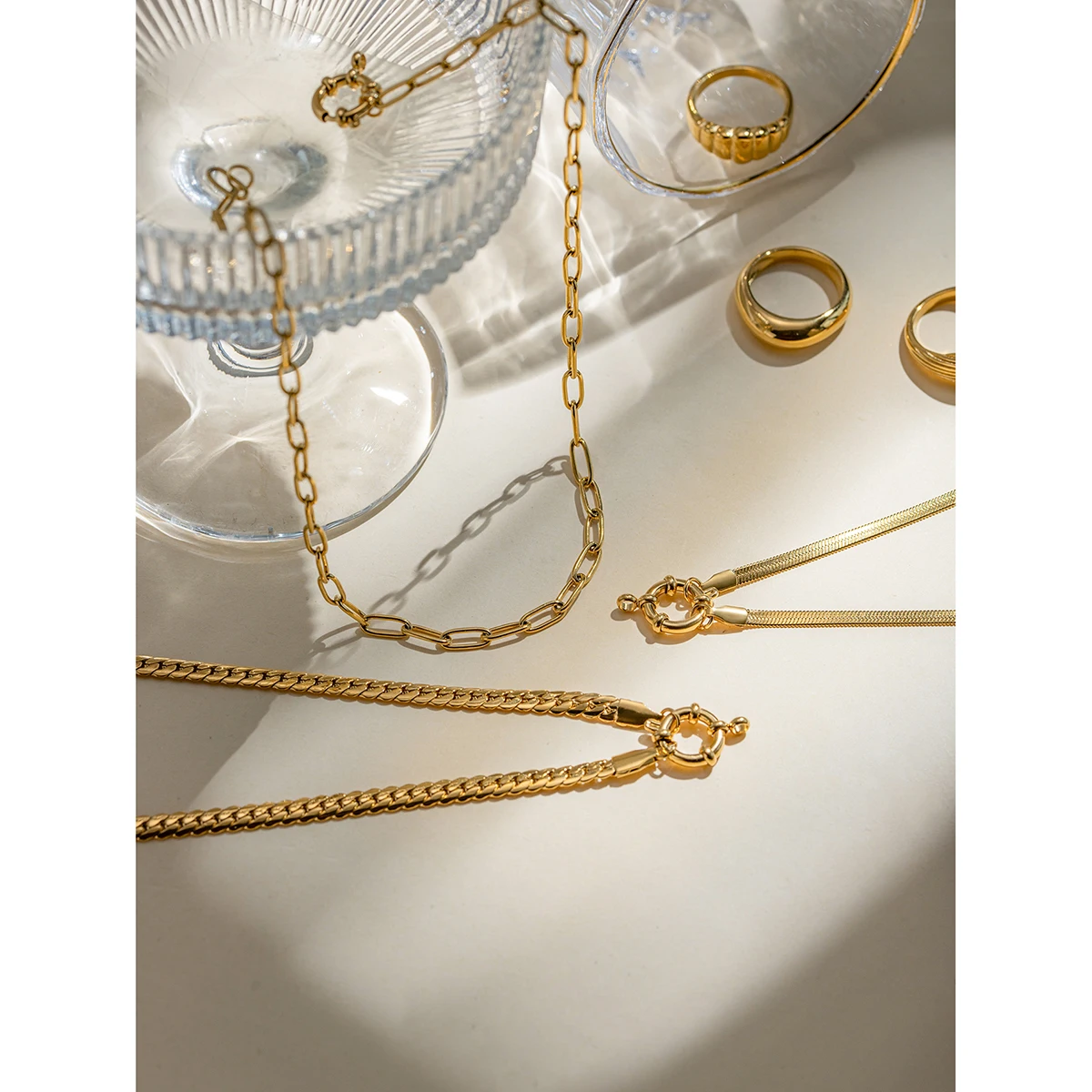 J&D Minimalist Stainless Steel Necklace Jewelry Gold Plated Flat Snake Multifunctional Necklace