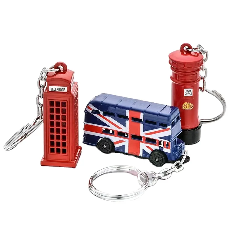 3D red telephone box key chain metal London souvenir bus keyring