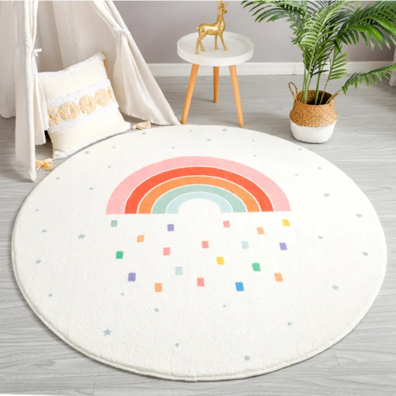 Round Faux Cashmere Comfortable Bedroom Living room Mat Lovely Rainbow Round Rug for Kids Room