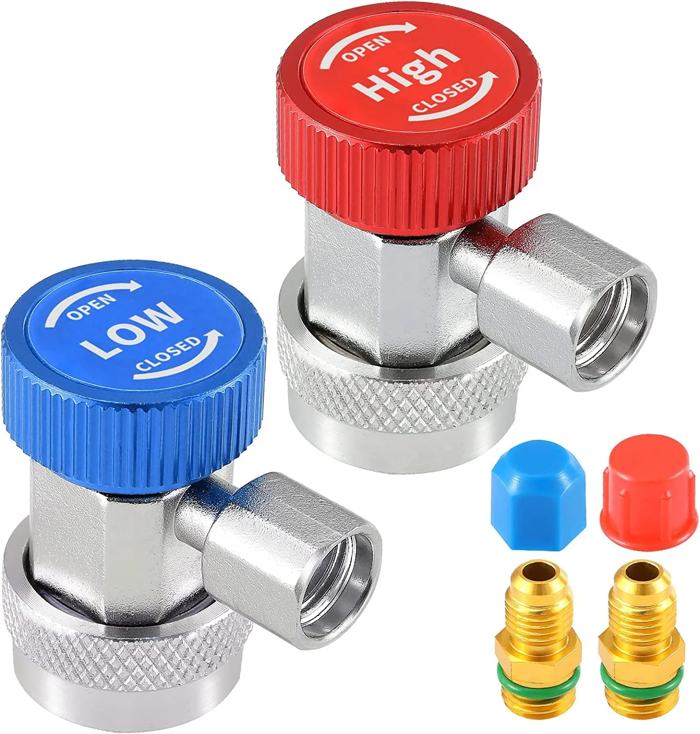 R134a Quick Coupler Adapter,  R134a Adapter Fittings, HP and LP Connectors for R134a Car AC System Evacuation Recharging an