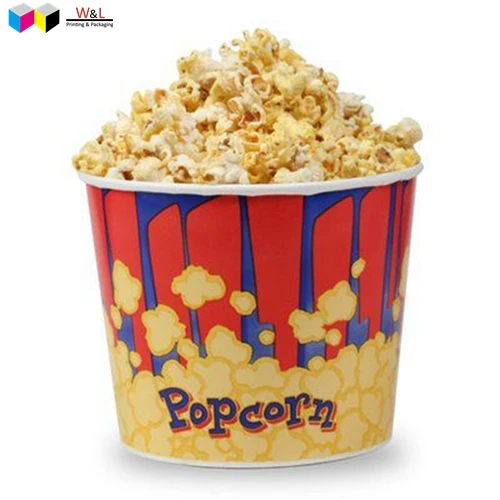 Custom printing large capacity disposable reusable greaseproof popcorn tubs in red yellow, paper popcorn bucket