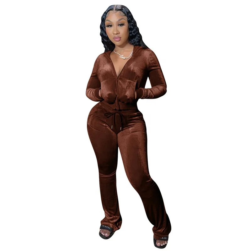 Hot Sale Autumn Outfits For Women Boutique Hoodie Set Long Sleeve Top Velvet Two Piece Women Apparel
