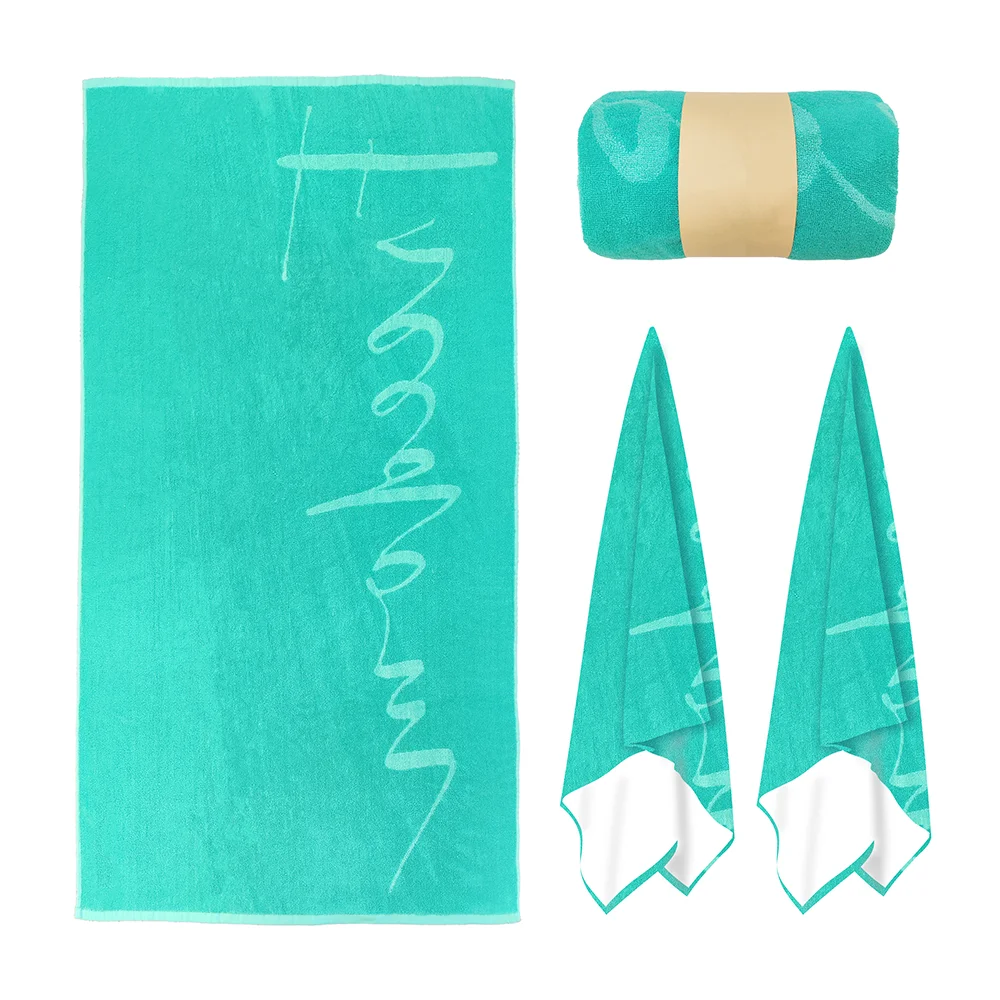 Wuxi Ivy Textile  Luxury custom design 100% COTTON TOWEL velour custom big LOGO woven jacquard beach towel