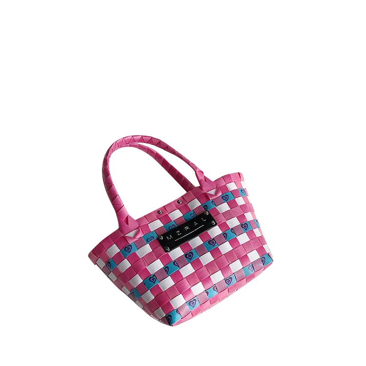 New design plastic knitted small handle bag beach tote bags