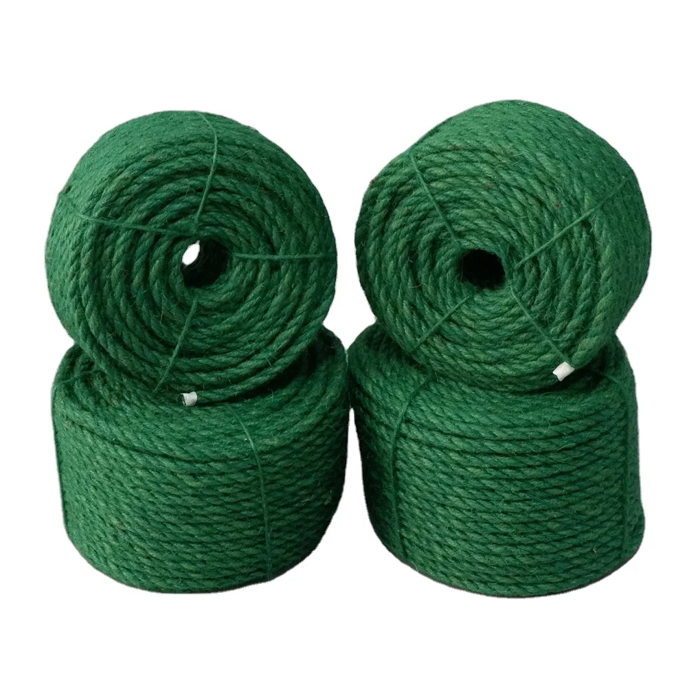 Green Natural Fiber Ropes Sisal Cord Jute Rope  for Cat Scratching Tree Cat Post