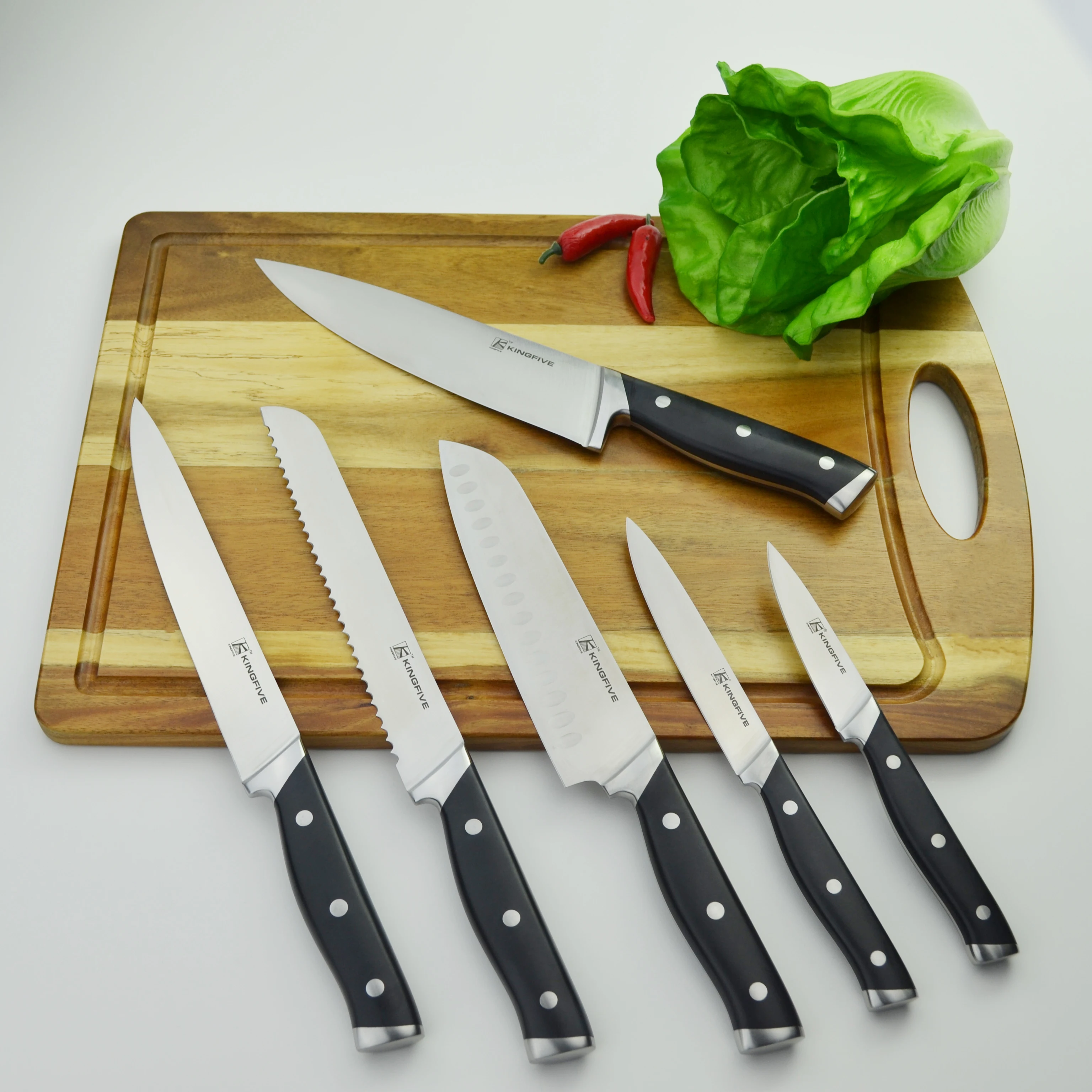 Super Sharp 7pcs Stainless Steel Chef Knife Pakka Wood Handle Kitchen Knife Set With Wooden Block