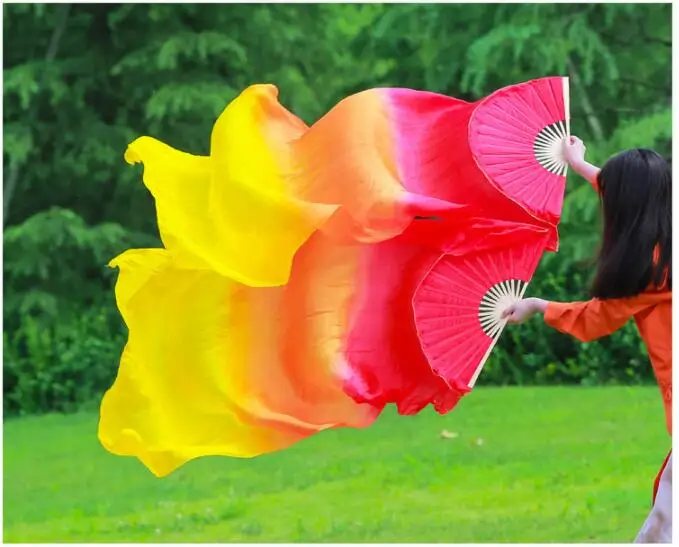 Green Dyeing Fire red-orange-Yellow  belly dance Long Bamboo fans veils