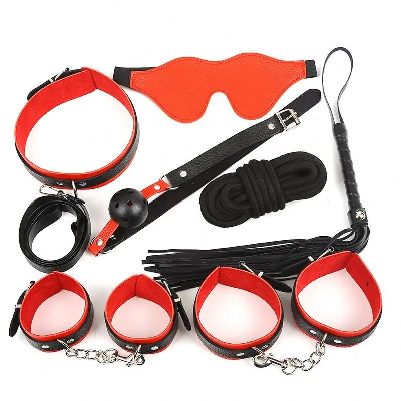 10Pcs Adult Rope Blindfold Handcuffs Collar Nipple Clamp Flogger Tie Ball Gag Restraints Kit Leather Bondage Gear SM Set Sex Toy