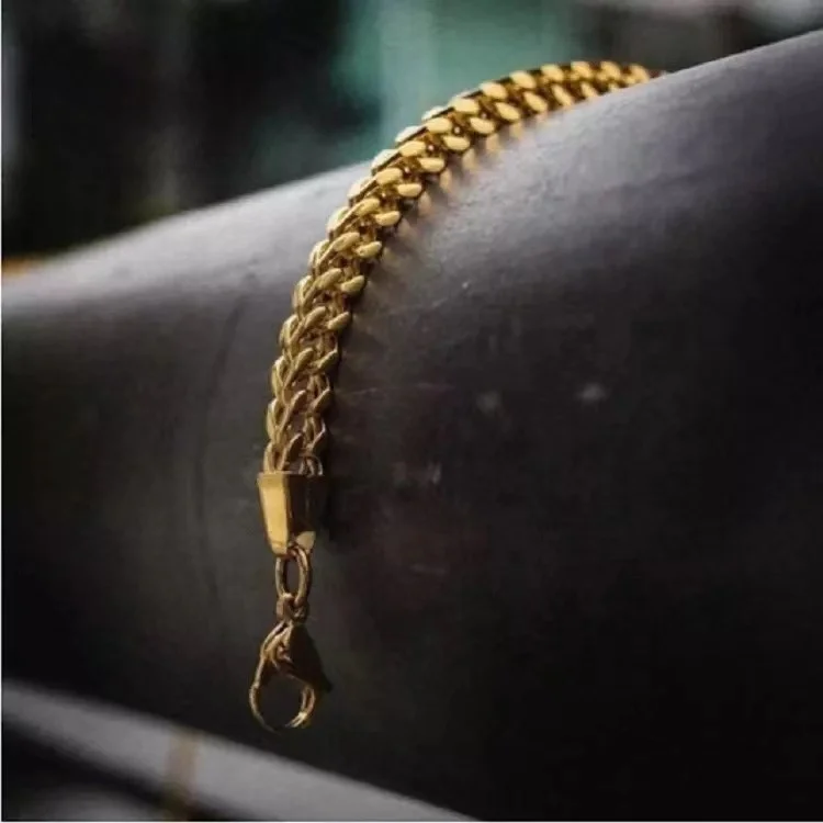 VEROMCA Hiphop Titanium Steel 4mm Bracelet Male 18K Gold Plated Bracelet