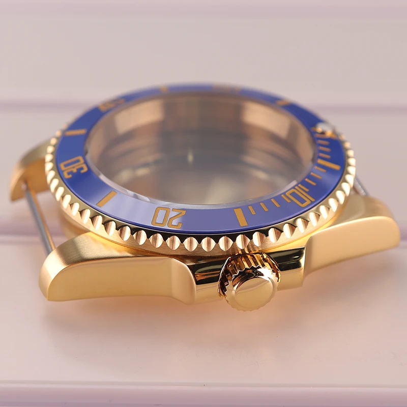 High Waterproof Level Divers Gold Watch Case Blue Bezel Parts for SEIKO NH35 Nh36 Eta 2824 Miyota 8215 Movement Case Accessory