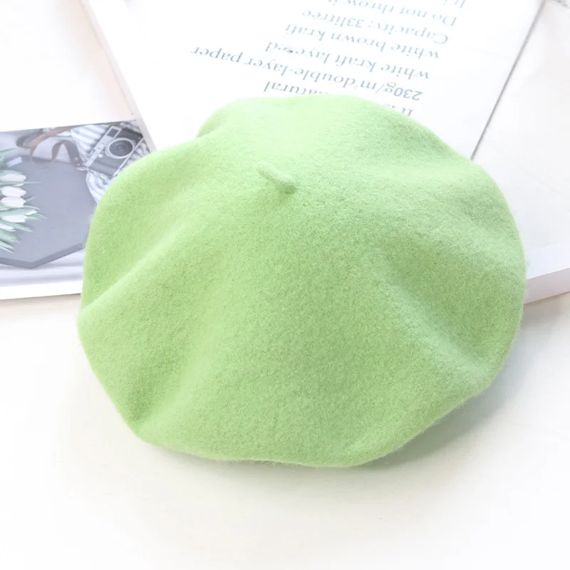 Navy Blue  Women Wool Solid Color Beret Female Bonnet Caps Winter Hat Caps