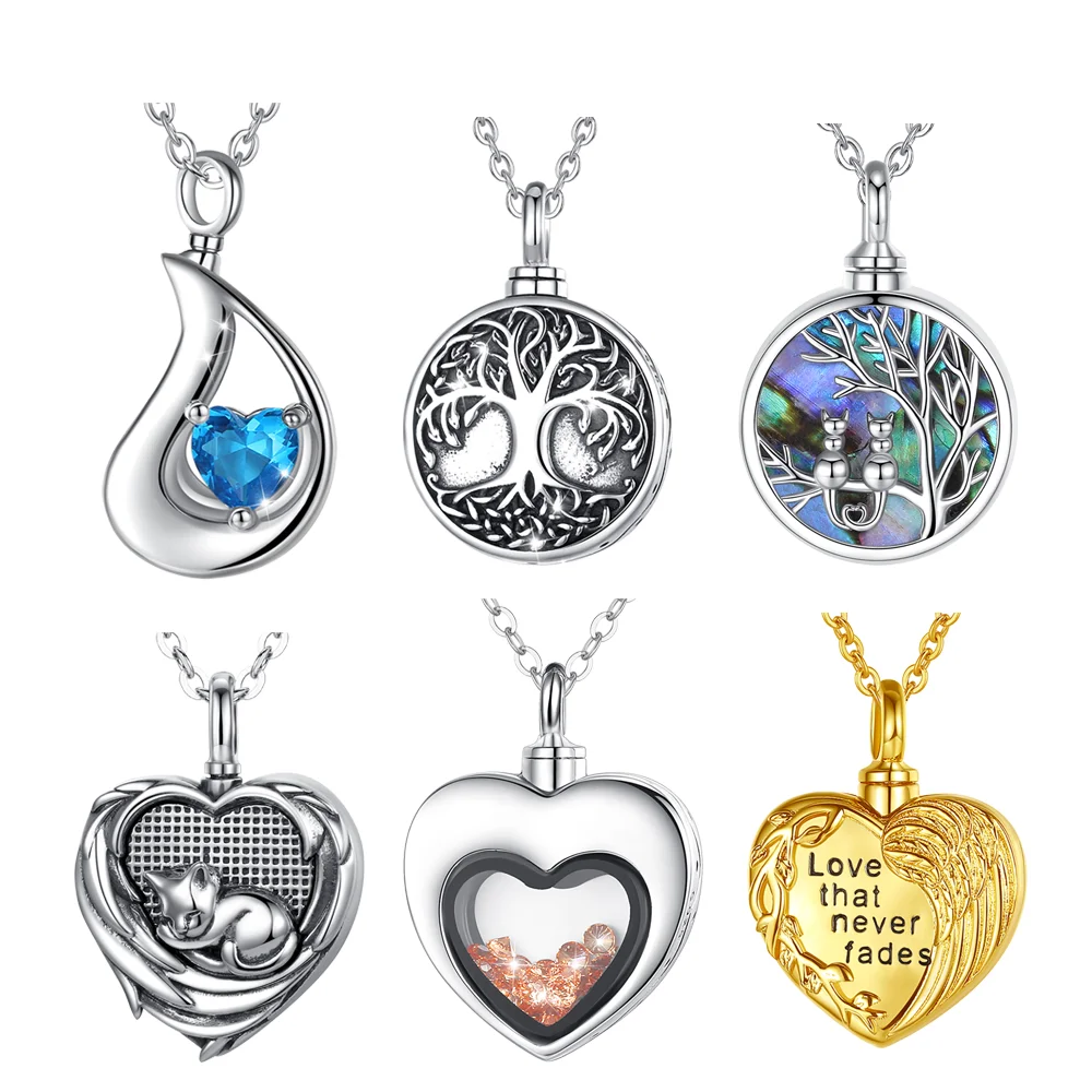 Merryshine Blue Crystal Tear Drop Urn Ashes Keepsake Cremation Necklace 925 Sterling Silver Pendant Necklaces Zircon Link Chain