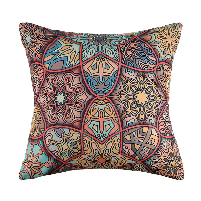 Custom Decorative Printed Linen Polyester Plush Square Throw Pillow Case Bohemia Couch Floor Cushion Covers  Pillow Cases