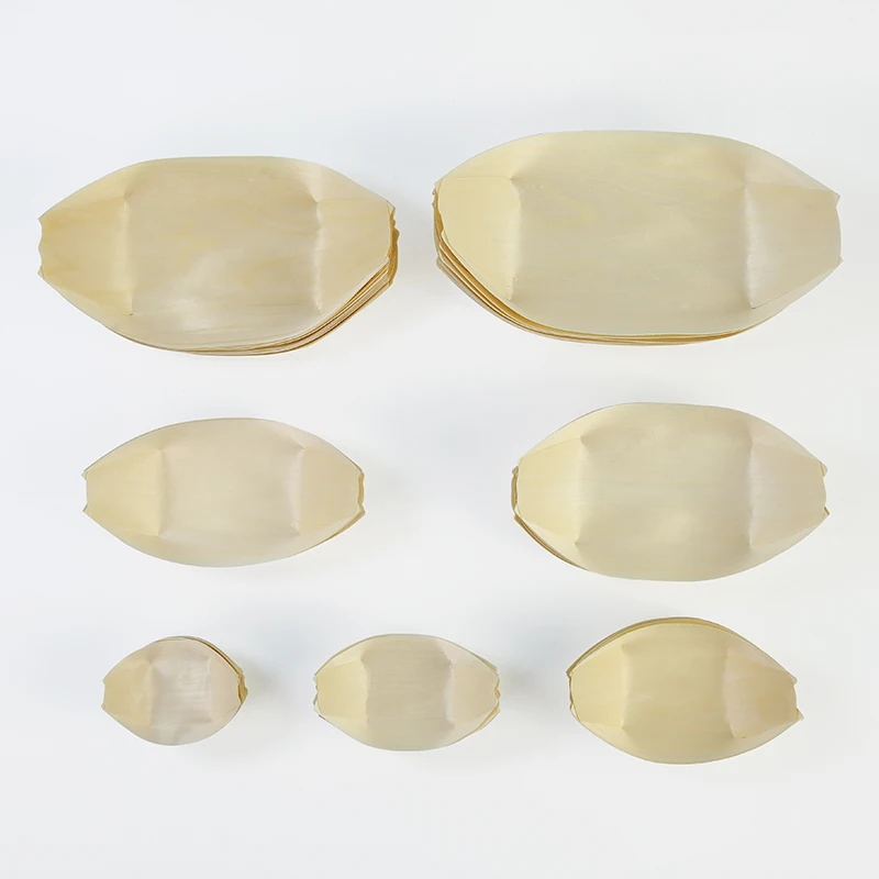 Disposable Food Grade Wooden Boat Tray Small Round Boxes Plate