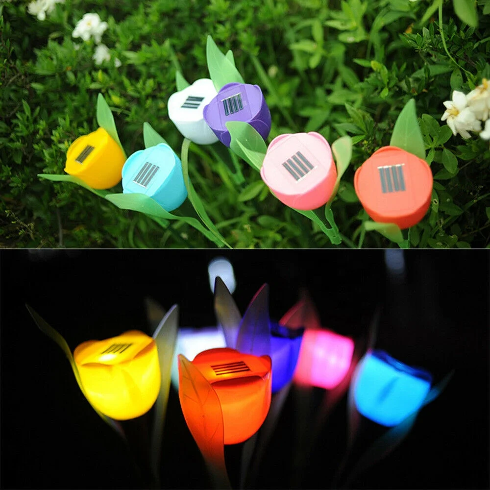 Solar Stake Lights Solar Tulip Flower Shape Solar Powered LED Lamp Outdoor Yard Garden Lawn Path Light Decorative Lamp