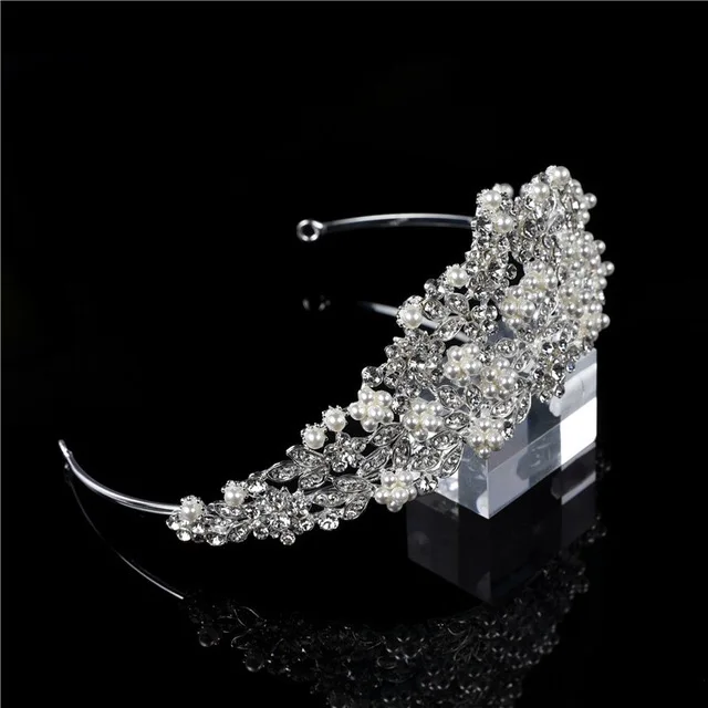 New High Quality Crystal Rhinestone Pearl Froal Wedding Headpiece Bridal Tiara Crown for Pageant