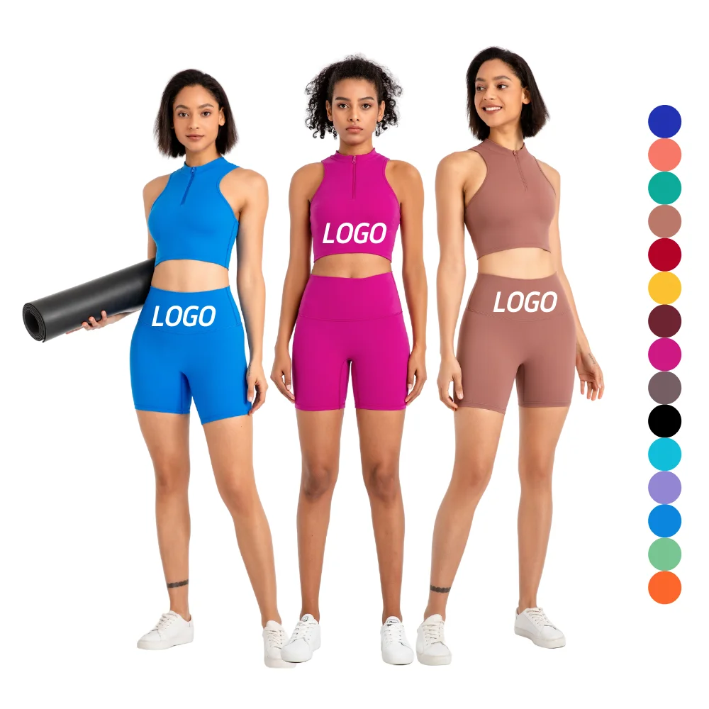 2022 Women Wear Workout Suit Tight Fitted Yoga Sets Biker Shorts And Sports Bra Set