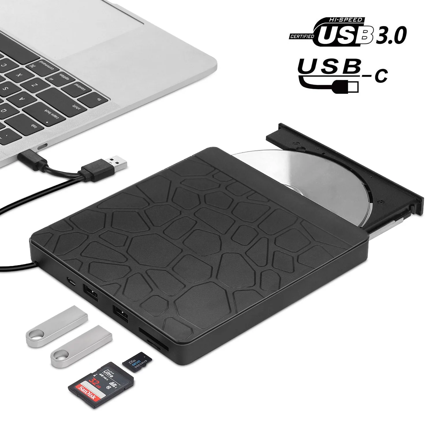 USB 3.0 Type C External DVD Burner Multifunction Card Writer Recorder DVD RW Optical Drive CD/DVD Player MAC OS Window XP/7/8/10